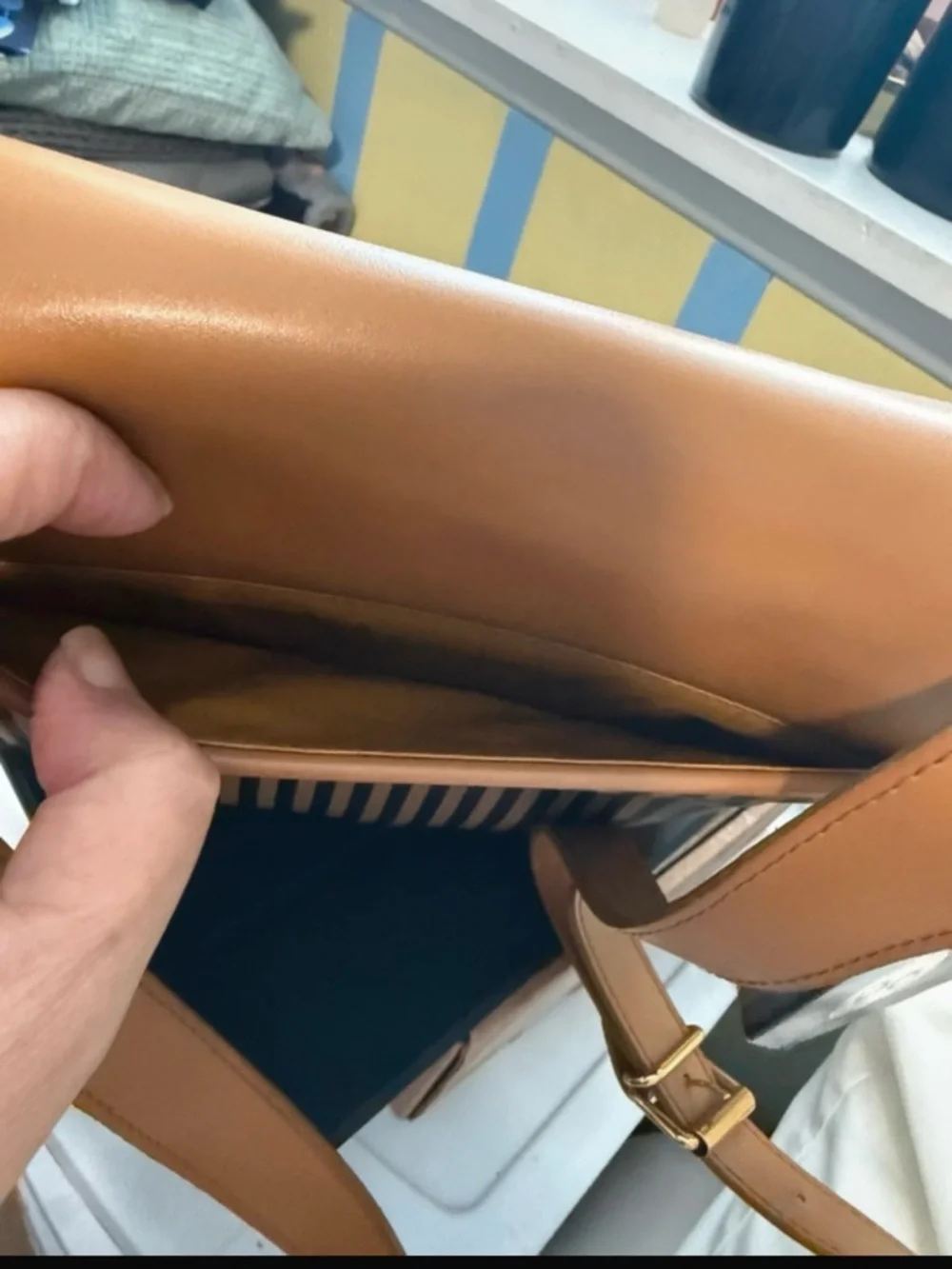 Men's Tan & Black Striped Leather-Trim Messenger Bag
